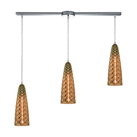 Glitzy 3-Light Linear Mini Pendant Fixture in Polished Chrome with Golden Bronze Plated Glass