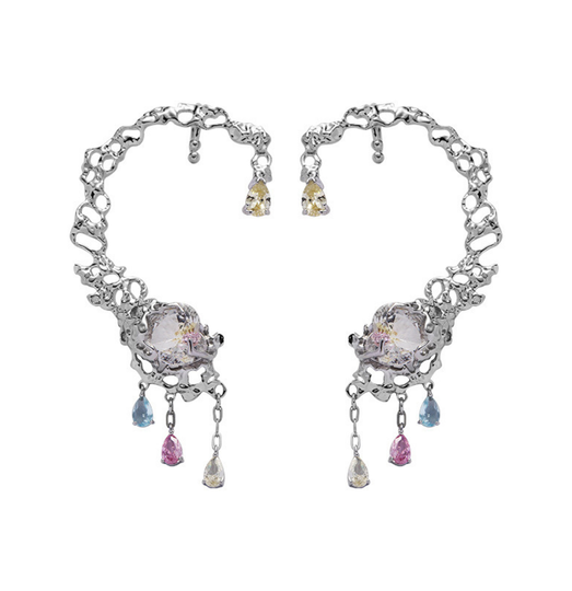 Dreamy Color Full Ear Cuff Colorful Rhinestones Tassel Drop Wrap Earring Crystal Clip Summer Party Jewelry