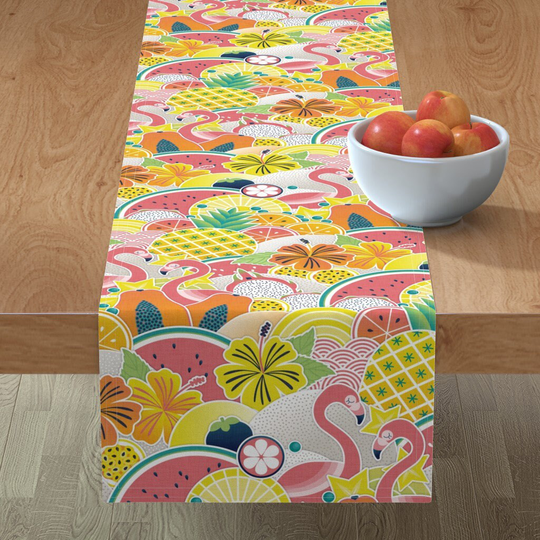 Tropical Flamingos Table Runner - Totally Optimistic By Patricia Lima Hibiscus Flowers Papayas Cotton Sateen Spoonflower