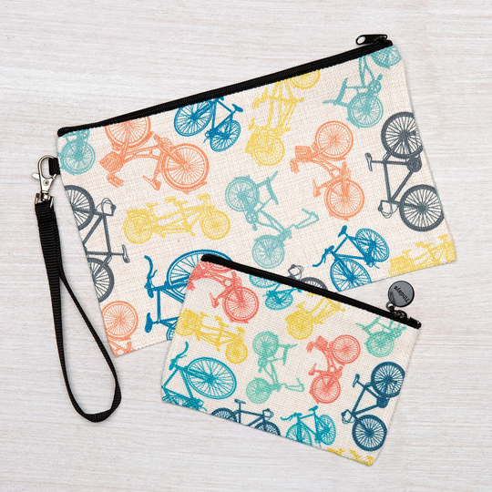 Irregular Bicycle Zipper Pouch - Linen Makeup Pencil Bag Cosmetic Coin Purse Bike Zip