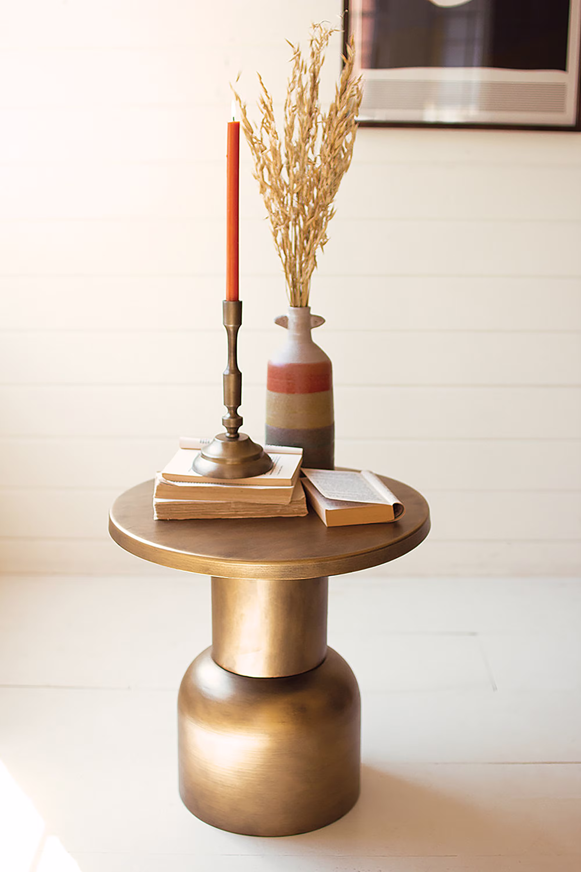 Antique Brass Finish Metal Accent Table