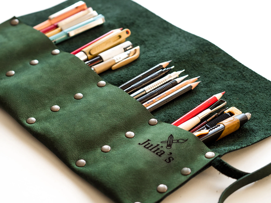 Personalized Pencil Roll, Leather Artist Supply Bag, Craft Tool Organizer, Stationary Container, Paint Brush Holder, Custom Gift For Painter