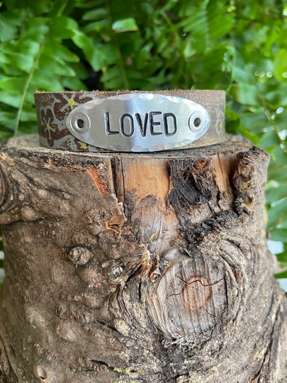 Skinny Leather Cuff-Word CuffLoved-Grey Floral -xl