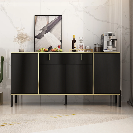 FAMAPY 4 Doors Kitchen Sideboard 2 Top Drawers Accent Storage Cabinet