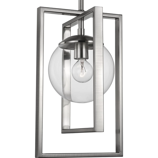 Atwell Collection One-Light Brushed Nickel Clear Glass Luxe Pendant Light - 15.750" x 16.340" x 11.810"