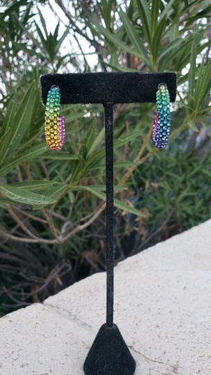 Rainbow Rhinestone Hoops, Multi Color Small Colorful Little Girl Ballroom Dance Light Weight Hoops
