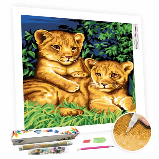 5D Diy Square Round Diamond Painting Kit Full Drill-2 Cute Little Lion-Diy By Number Rhinestone Pasted For Home Wall Decor
