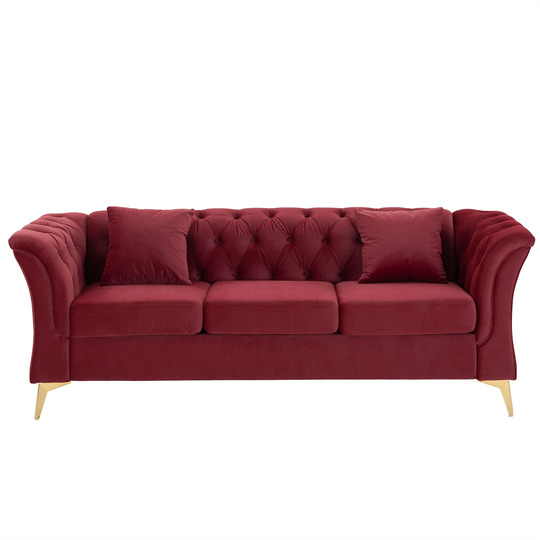 Modern 3 Seat Tufted Velvet Curved Sofa with Scroll Arms