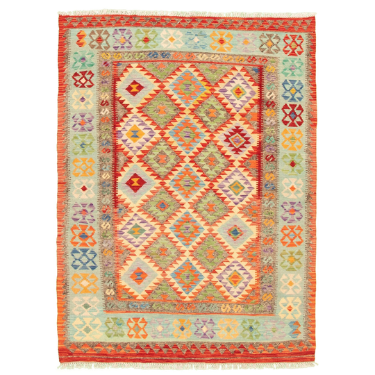 ECARPETGALLERY Flat-weave Bold and Colorful Multi Color Wool Kilim - 4'7 x 6'1