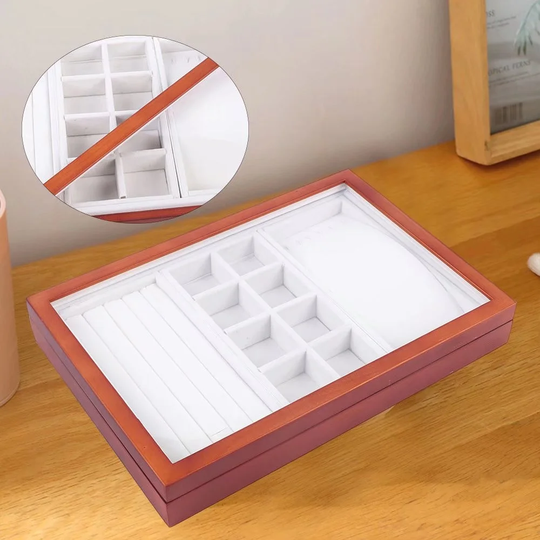 Maple Brown Multi Function Wooden Jewelry Organizer Box - 1.97" x 13.78" x 9.45"