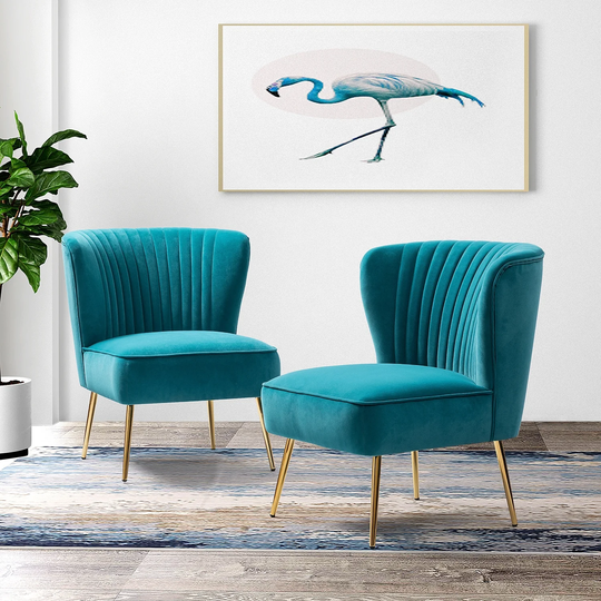 Monica Living Room Armless Accent Comfy Chair with Tufted Back and Metal Legs Set of 2