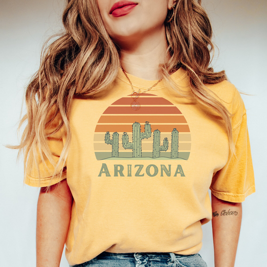 Arizona T-Shirt, Comfort Colors Tshirt, Gifts, Tee, Cactus Shirt, Adventure State Retro Sunset, Phoenix Shirt