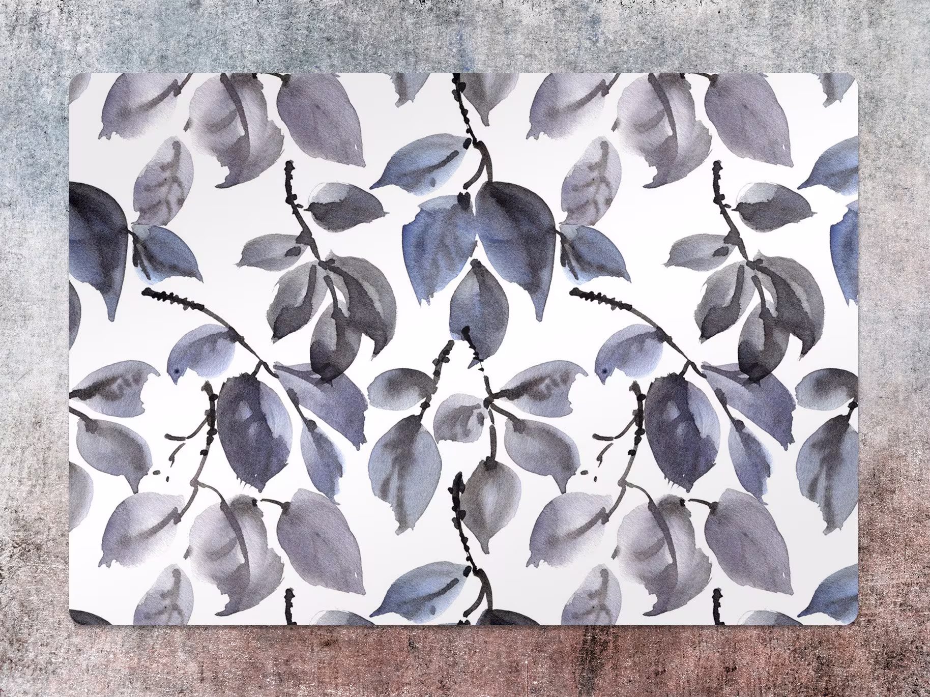 Watercolor Dark Leaves Chair Mat, Gray Splat Blue Vinyl Floor Botanical Protective Office Decor, Area Rug, Gift Idea