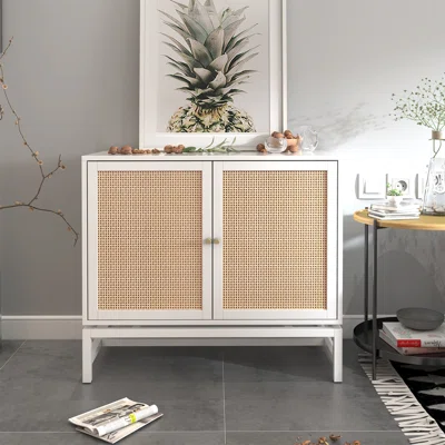 Pai Rattan Buffet Sideboard Cabinet, 2 Doors Storage Cabinet Console Table Accent Cabinet