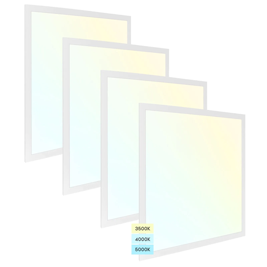 Luxrite 2x2 FT LED Flat Panel Lights, 40W, 3 Color Selectable 3500K-5000K, 4400 Lumens, Dimmable, ETL, DLC (4 Pack)