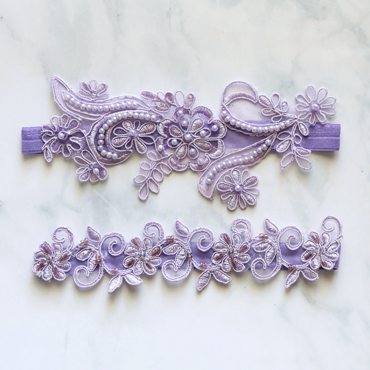 Lavender Wedding Garter, Beaded Lace Garter Set, Toss Belt, Prom