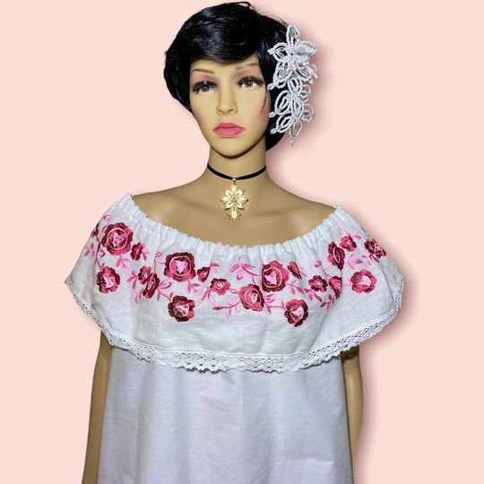 Panamanian Shirt Stylish Embroidered Fabric - Available in Different Sizes Pink