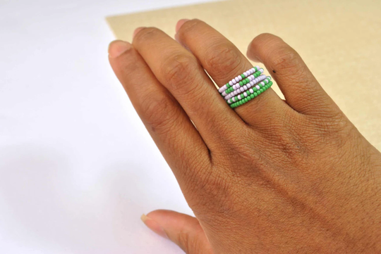 Color Blocking Beaded Midi Stacking Ring Set Of Five in Emerald Green & Lilac - Spring Colors, Mother's Day Gifts, Plus Sizes Available