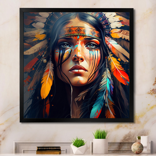 Designart 'Colorful Native American Woman VI' Contemporary Glam Framed Art Print