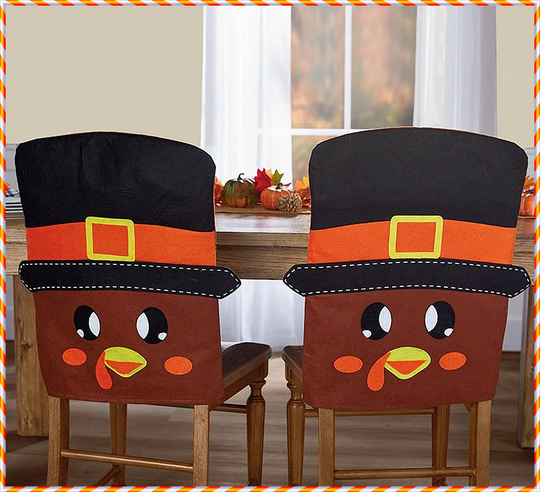 Thanksgiving Holiday Dinner Table Chair Covers | Turkey Pilgrim Fall Harvest Ornament Festive Home Decoration