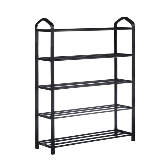 Black 5-Tier Stackable Shoe Rack, 15-Pairs Sturdy Shoe Tower