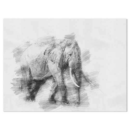 Designart 'Elephant in Black And White Pencil Sketch' Sketch Animals Print on Wrapped Canvas - Grey