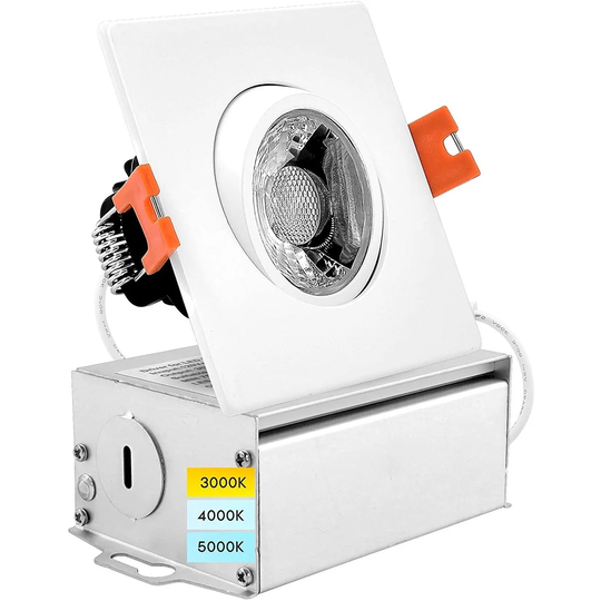 Luxrite 3" Square Adjustable LED Gimbal Recessed Lighting J-Box 3 Color Options 8W=50W Dimmable Damp Rated