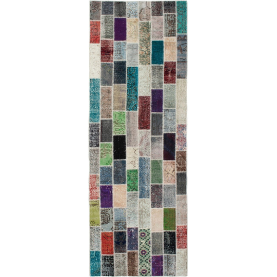 ECARPETGALLERY Hand-knotted Color Transition Patchwork Multi Wool Rug - 3'3 x 10'3