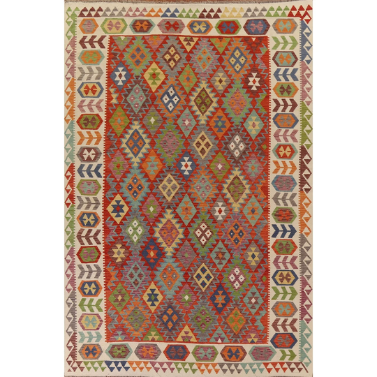 Kilim Oriental Area Rug Multi-Color Hand-woven Wool Carpet - 8'3" x 11'5"
