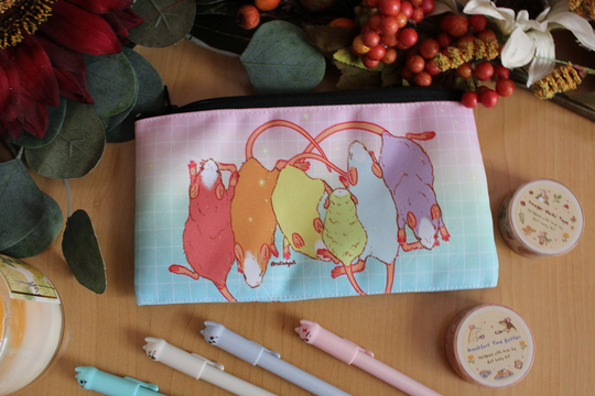 Zipper Pouch Rainbow Baby Rats Canvas Fabric Pencil Case