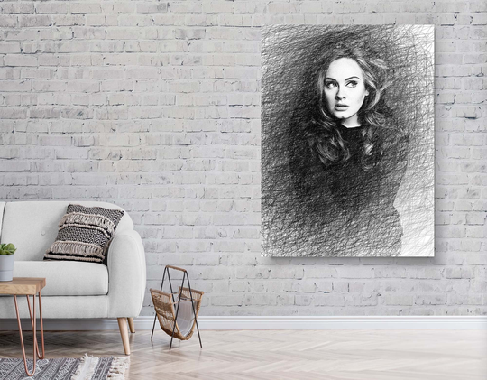 Adele, Black Pencil Canvas Painting, Wall Art, Decor, Modern Art