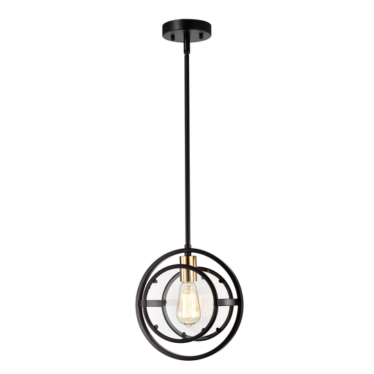1-light Textured Black/ Burnished Brass Hanging Pendant