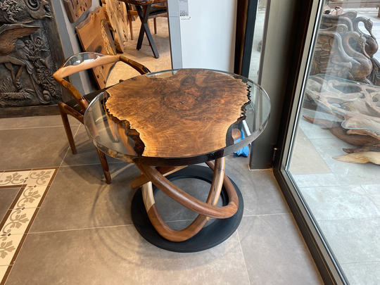 Custom To Order | Clear Epoxy Coffee Table & Special Wood Legs Resin Natural Walnut Round Luxury Furniture