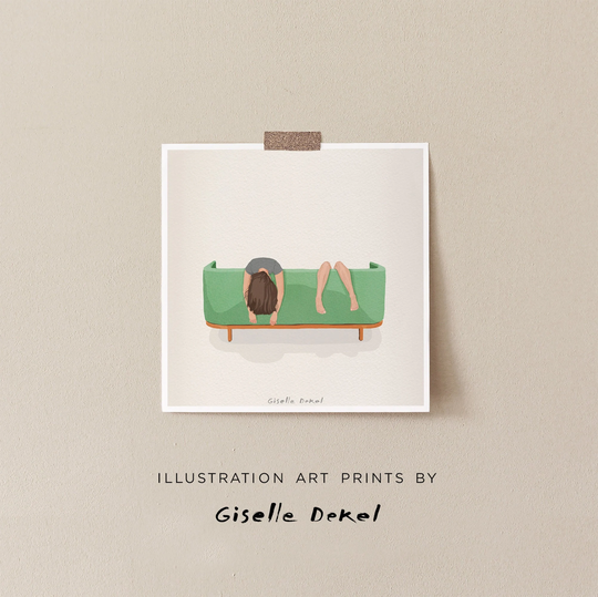 Green Sofa Tired Girl Lazy Illustration Art, Funny Living Room Decor, Minimal Bedroom Woman On Print