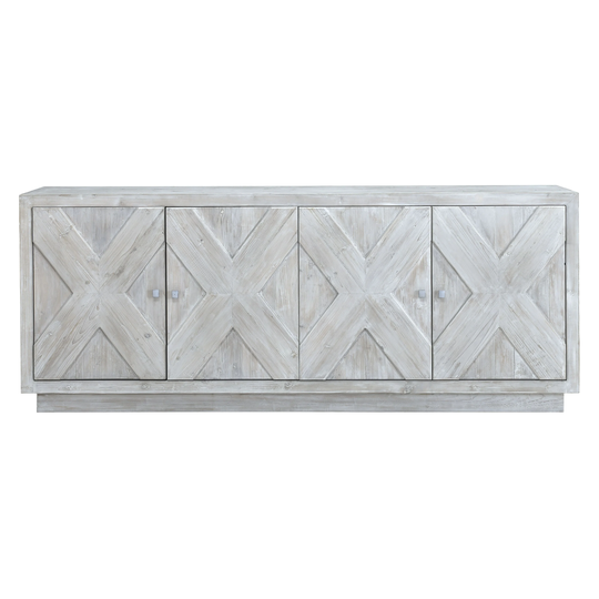Addison 84" White Wash Reclaimed Pine Carved Sideboard