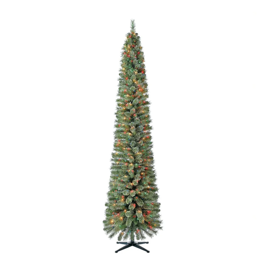 Home Heritage 9 Ft Pencil Pine Prelit Artificial Christmas Tree, 500 RGB Lights - 22.72