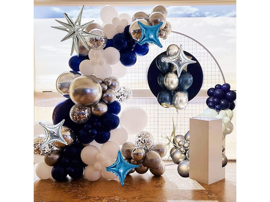 Navy Blue & Sliver Balloon Garland Arch Kit With Metallic White Confetti Explosion Star Foil Kit For Wedding Decoratio