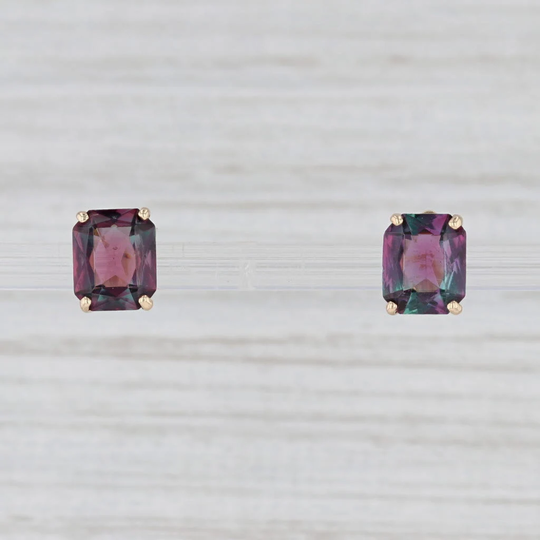 Bi-Colored Molded Glass Stud Earrings 10K Yellow Gold Color Change