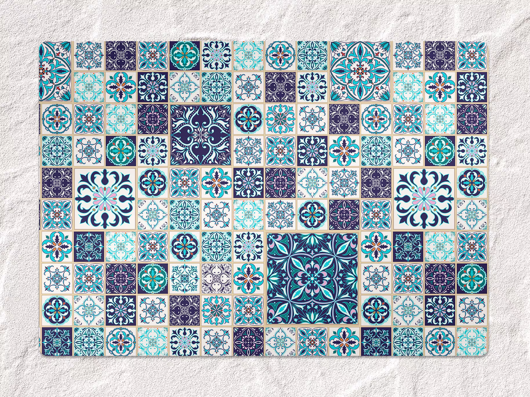 Beautiful Patchwor Chair Mat, Blue Splat Navy Vinyl Floor Oriental Protective Pvc Flooring, Kids Room Decor
