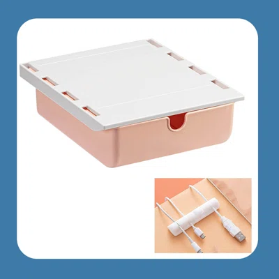Under Desk Drawer Storage Box, Hidden Self-Stick Drawer Organizer, Storage Cabinet Under Table, Sliding Drawer Holder For School Office Supplies,Pink