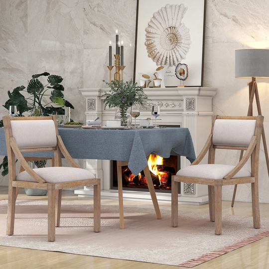 Retro Dining Chairs Set of 2, Upholstered Chairs with Solid Wood Legs
