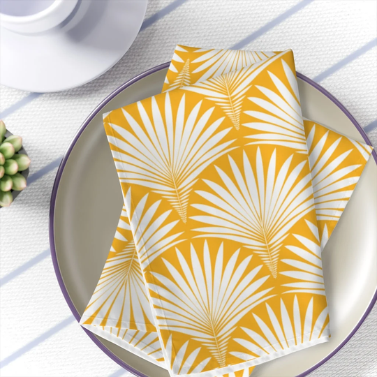 Art Deco Table Napkins White Yellow Dinner Napkins Set Of 4 Vintage Kitchen Decor Art Nouveau Table Decoration Fabrics