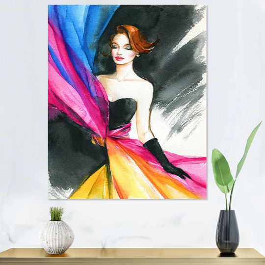 Designart 'Colorful Fashion Woman Portrait' Glam Canvas artwork