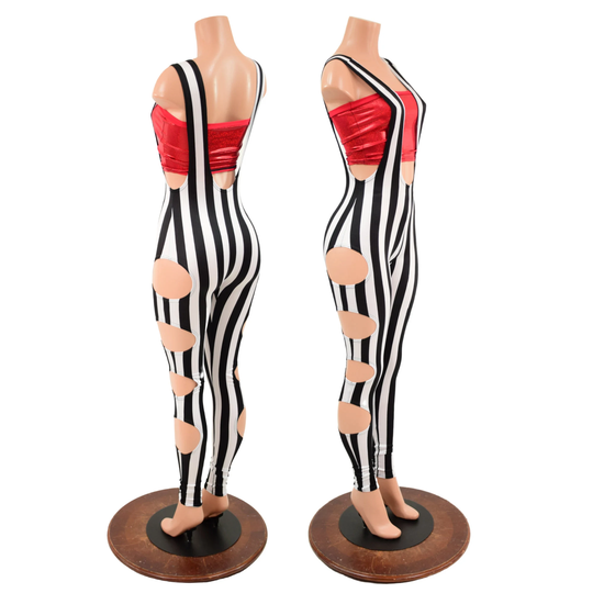 Black & White Striped Suspender Leggings With Quad Cutouts On Legs - Top Sold Separately 157856