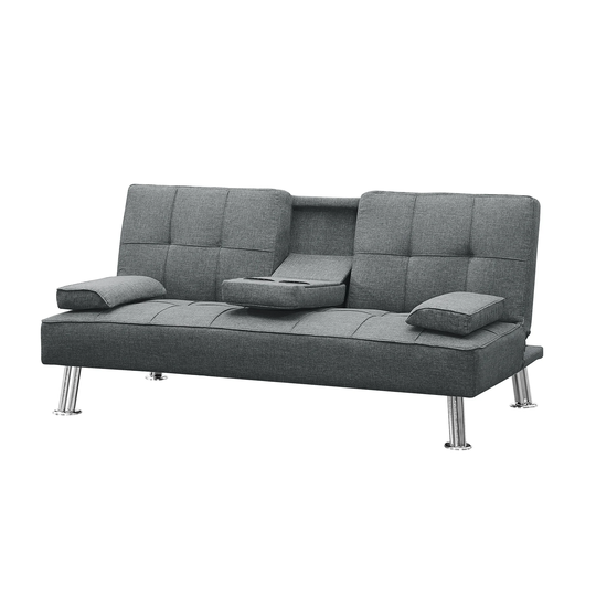 Modern Convertible Folding Futon Sofa Bed with2 Cup holders , Fabric Loveseat Sofa Bed with Removable Armrests and Metal Legs .