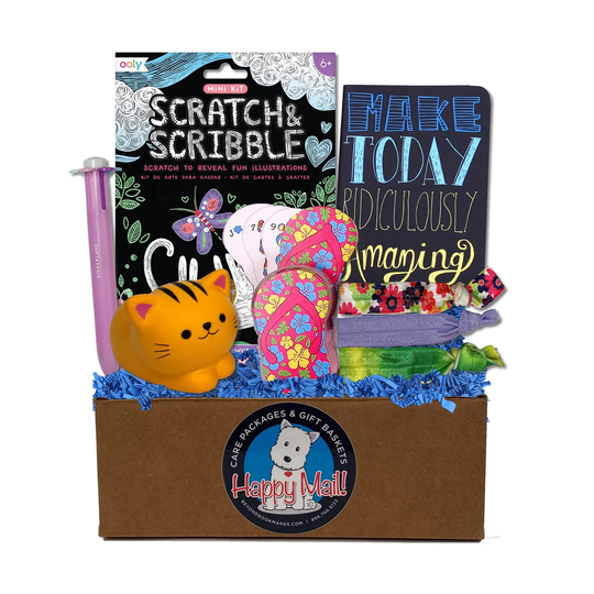 Happy Mail Girl's Care Package #2 With Choice Of Greeting Card - Summer Camp | Feel Better Birthday Thinking You