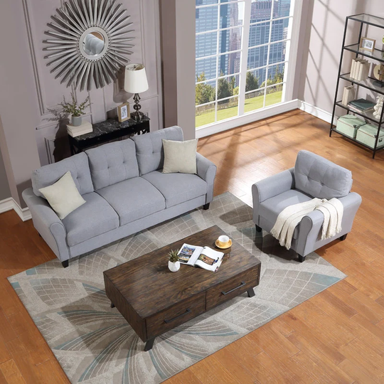 Linen Upholstered Armchair and Sofa Set