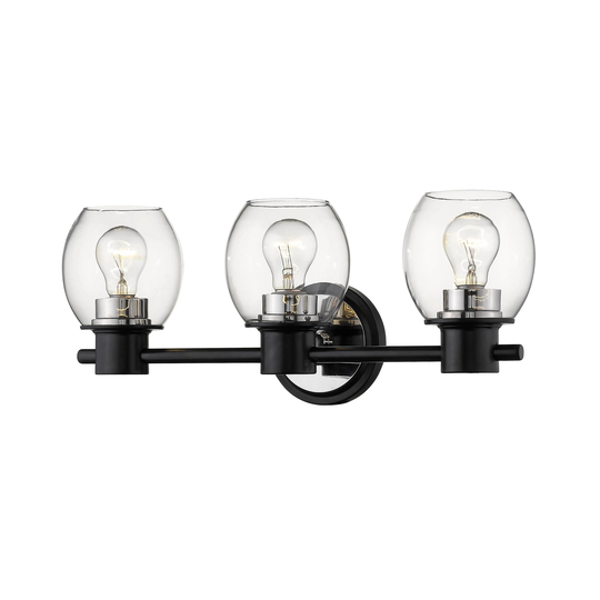 Millennium Lighting 3 Light Matte Black/Polished Nickel Bathroom Vanity with Clear Glass Shades