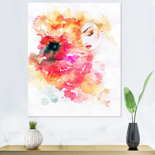 Designart 'Floral Stylish Fashionista In Vibrant Colors' Glam Canvas Wall Art