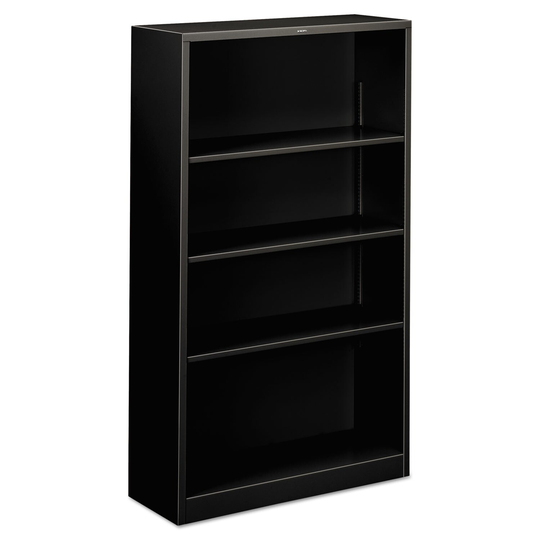 Metal Bookcase, Four-Shelf, 34.5 x 12.63 x 59, Black - 34.5" x 12.63" x 59"